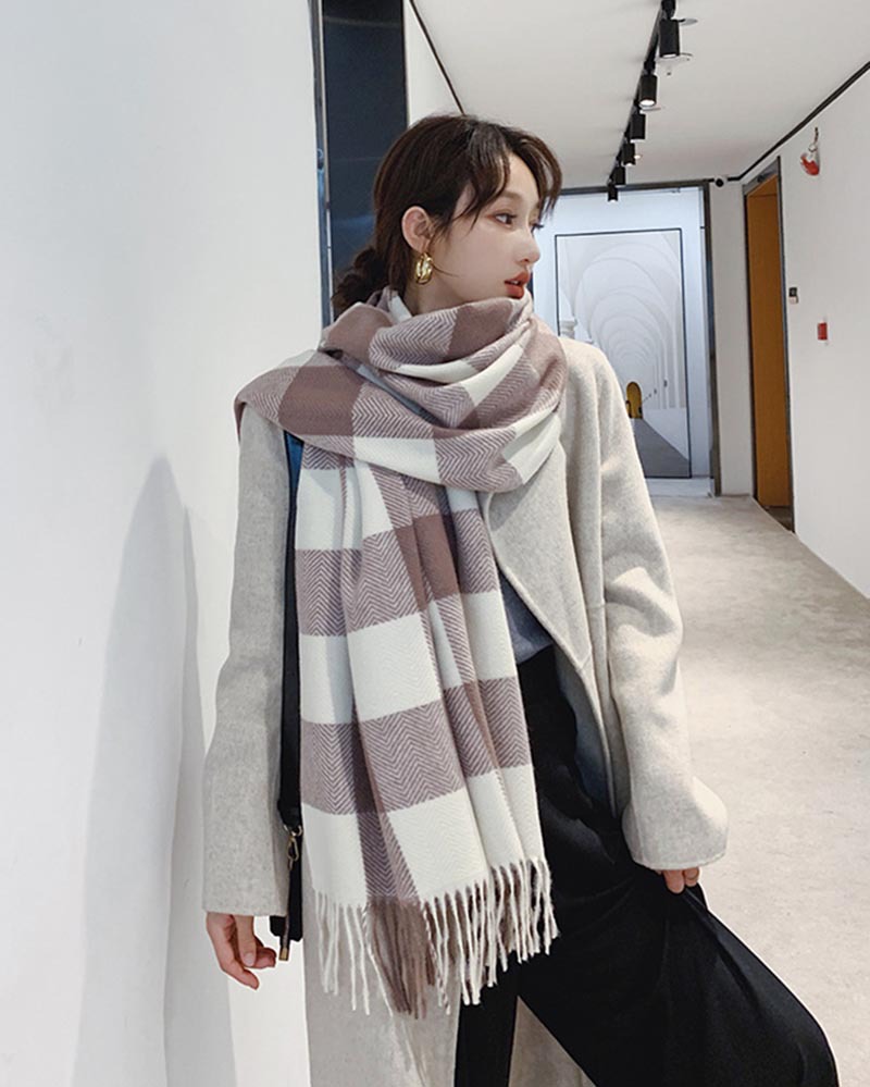 2020格子围巾秋冬季新款双面仿羊绒女加厚长款保暖披肩时尚百搭详情13
