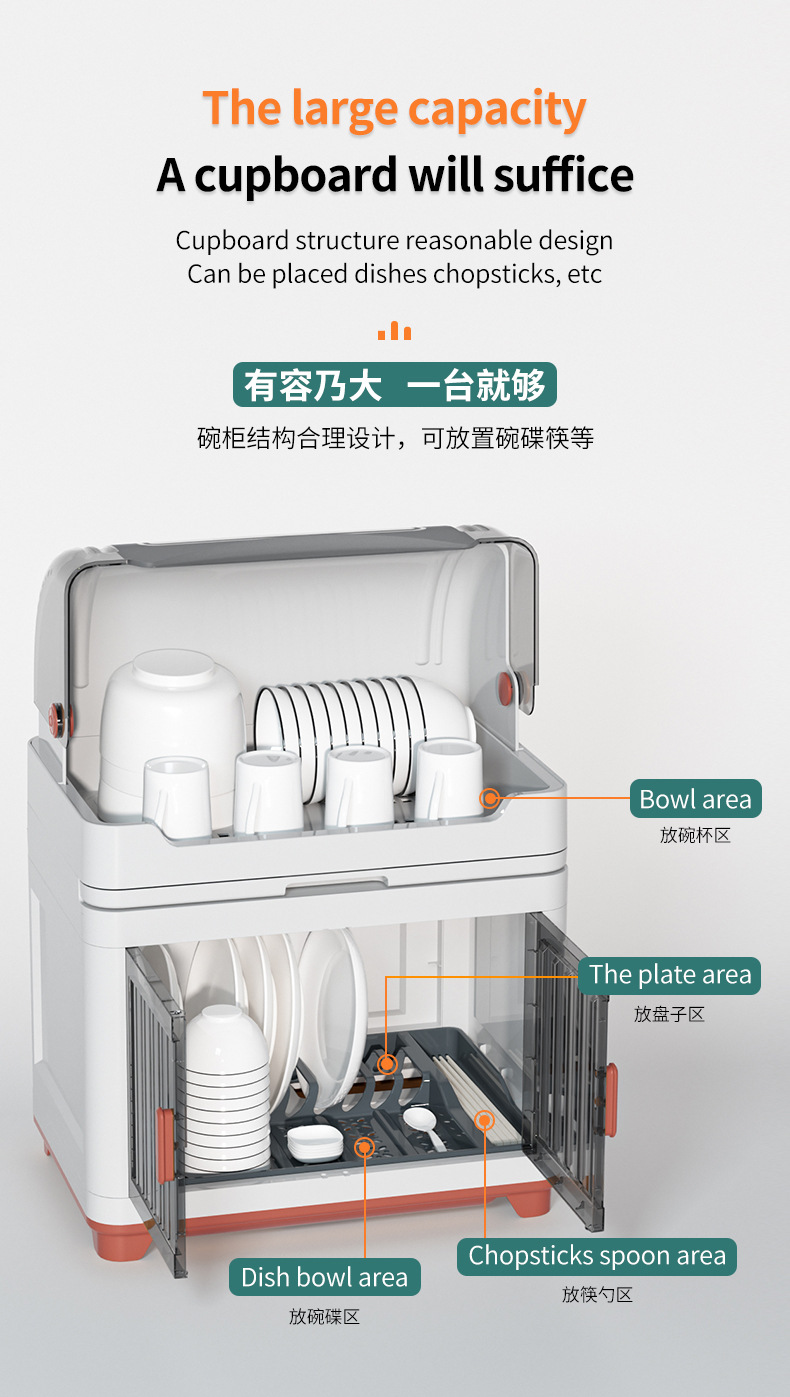 碗筷收纳盒碗柜带盖装餐具碗盘箱放碗家用置物厨房碗架沥水碗碟架0594详情4