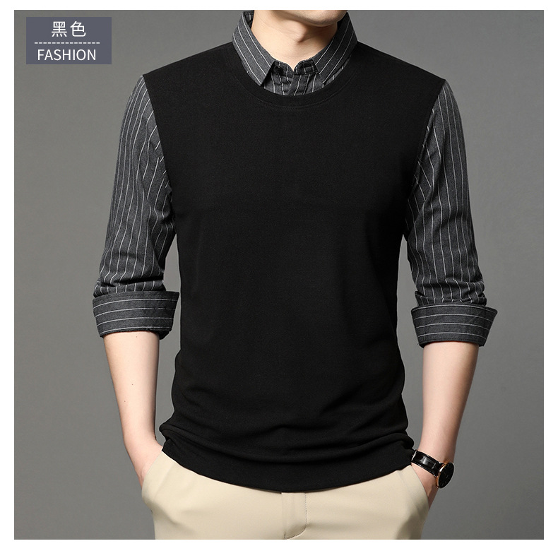 Spring and Autumn new style two-piece knitted long-sleeved T-shirt, fashionable Korean version business lapel base layer for middle-aged and young men A551 pic 11
