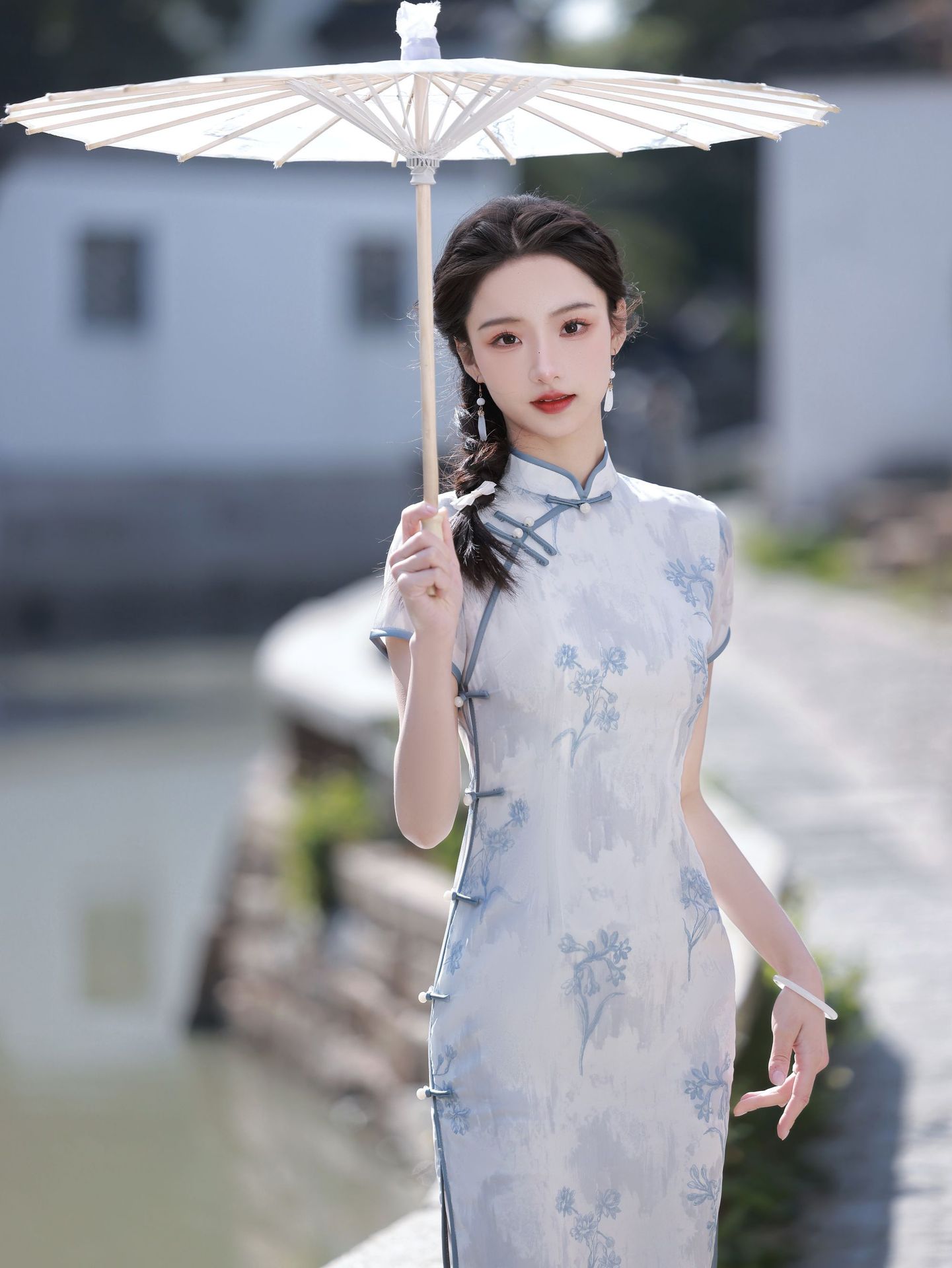 New Chinese-style traditional Chinese dress chiffon girl blue elegant cheongsam 2023 Spring/Summer New style improved cheongsam pic 2