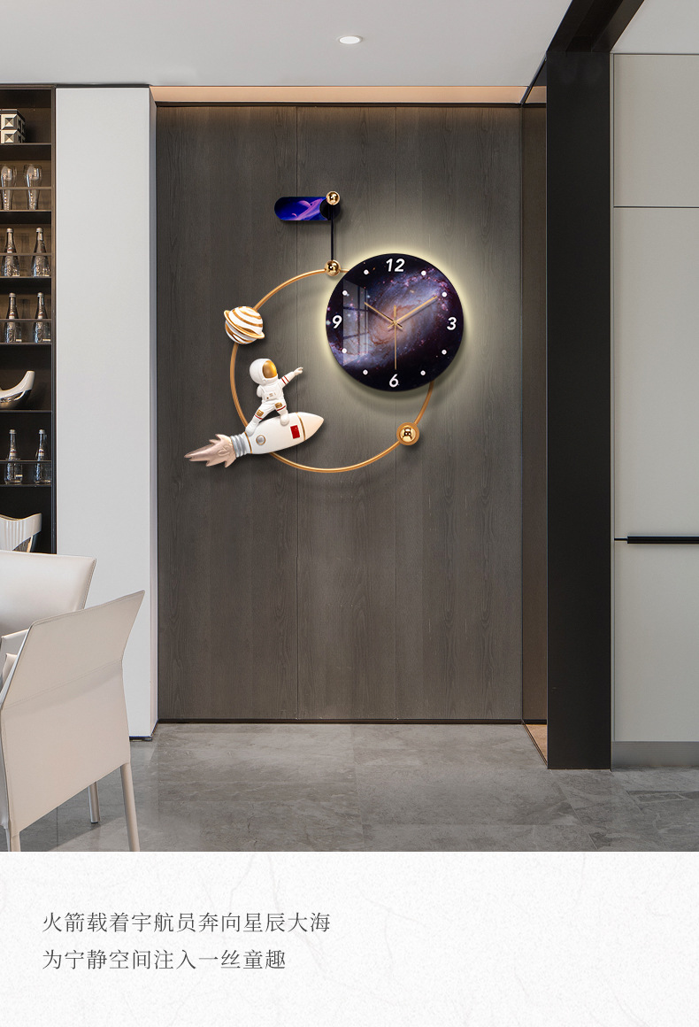 Fuciao decoración del hogar astronauta reloj de pared creativo sala de estar casa reloj de pared tv fondo decoración de pared reloj hombre espacial pic 8