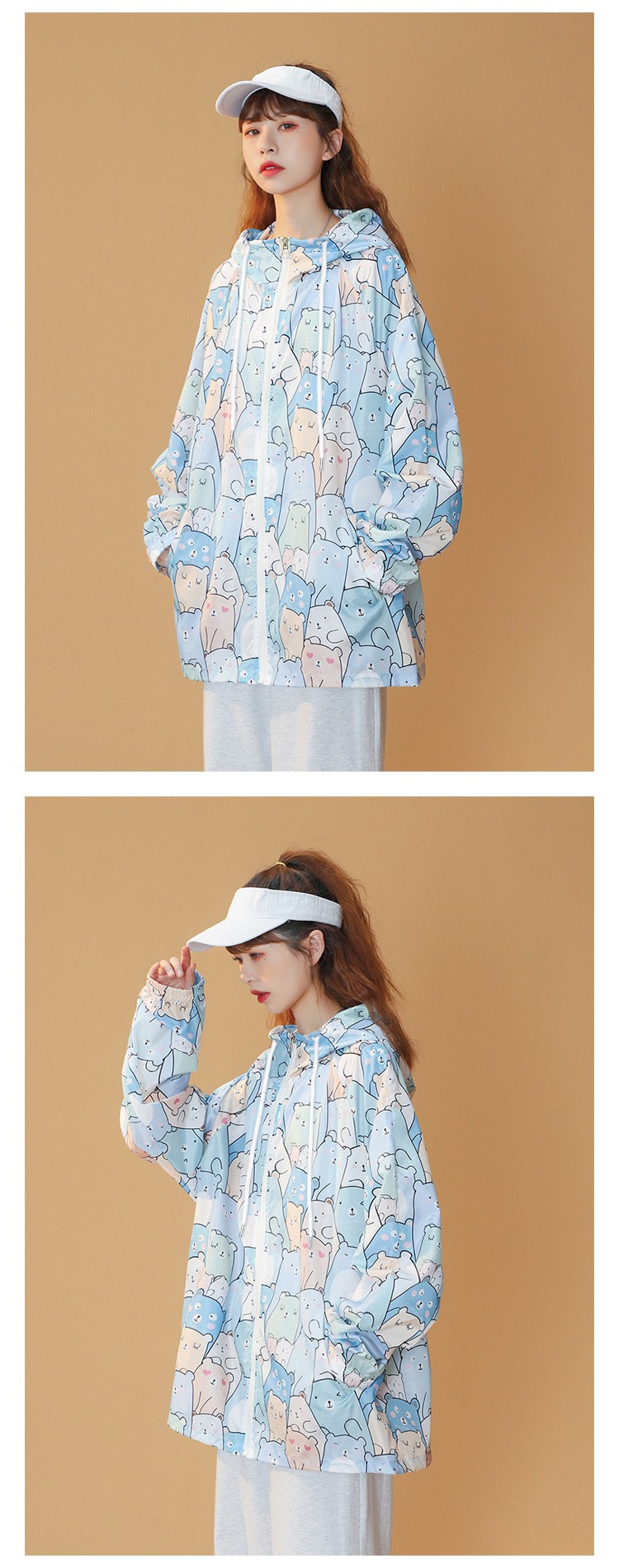 A large-sized loose hooded sun-protective cardigan with a zipper jacket for women, a new summer design with a unique and niche long-sleeved sun-protective clothing pic 5