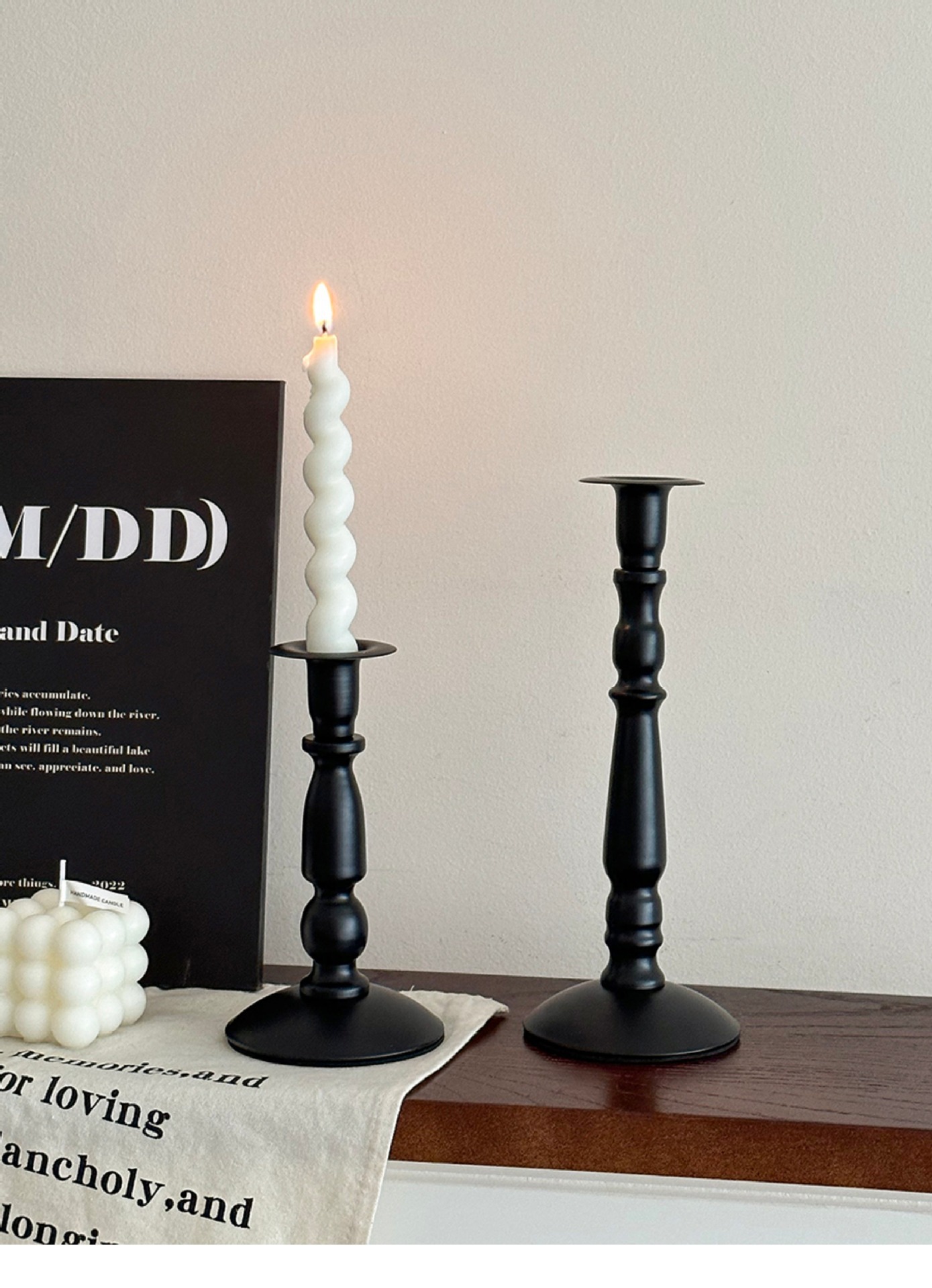 Cross-border ins American retro black iron candlestick for dining table atmosphere decoration, Roman column long candlestick pic 5