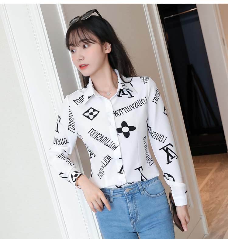 New spring and autumn Korean-style slim-fit shirt for women, long-sleeved printed striped trendy base layer, Hong Kong-style top for women pic 38