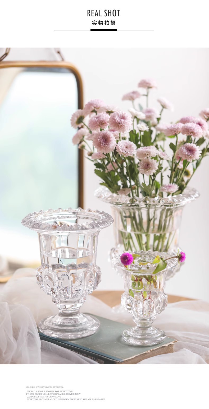 北欧ins高颜值罗马高脚风灯透明玻璃花瓶水养鲜花插花器餐桌摆件详情5