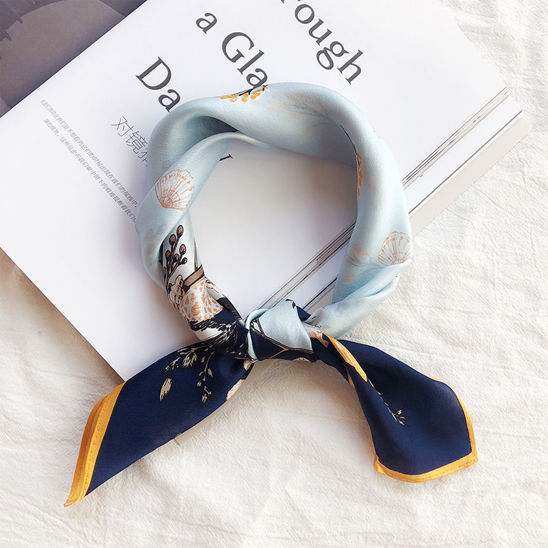 Wholesale silk scarves for overseas gifts and return gifts, cross-border silk autumn and winter decorative plain crepe satin 53cm floral neckerchiefs, small square scarves pic 58