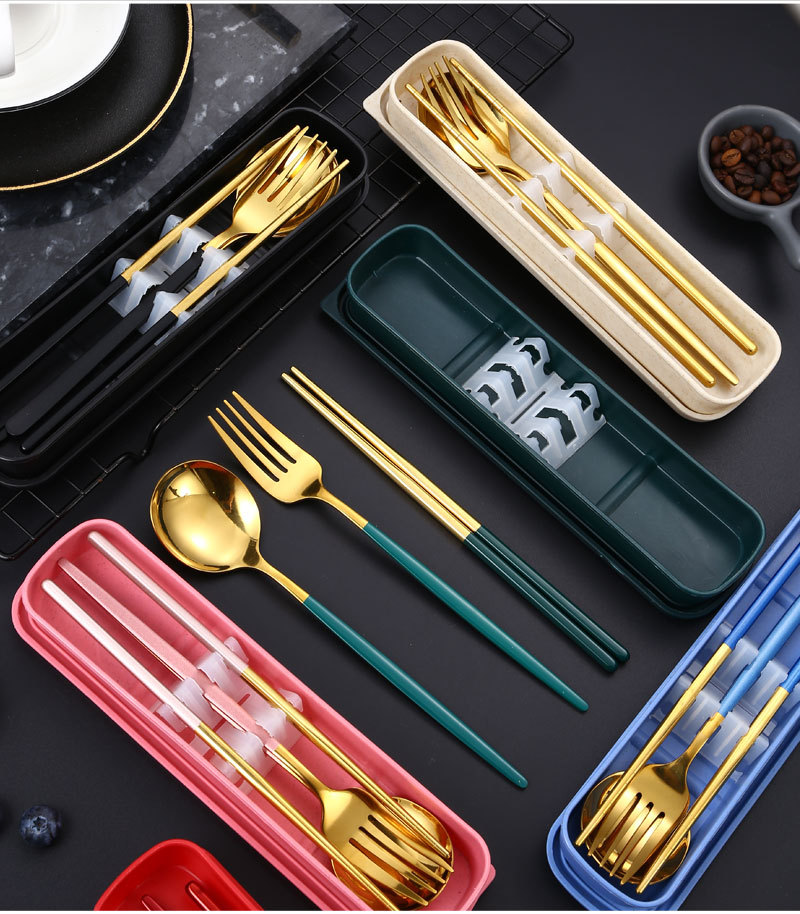 不锈钢便携餐具 勺子叉子筷子葡萄牙三件套 学生餐具礼品户外套装详情28