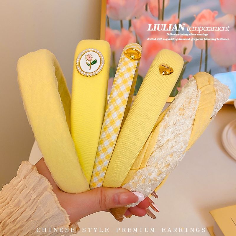 Yellow sweet high top hairband for women, 2025 new spring and summer style, high-end and versatile wide edge pressed hair clip headwear pic 12