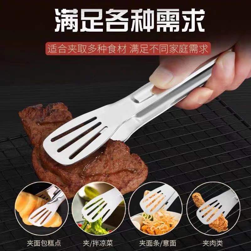 Three-line stainless steel food tongs, kitchen self-service integrated bread tongs, high-temperature resistant and scald proof barbecue tongs pic 2