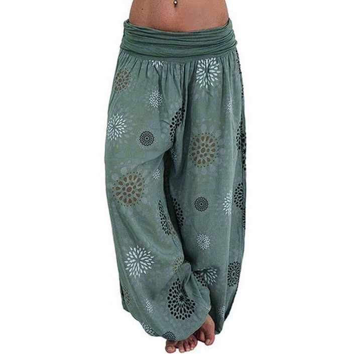 2023秋季亚马逊独立站女士时尚数码印花宽松阔腿裤哈伦休闲女长裤详情5