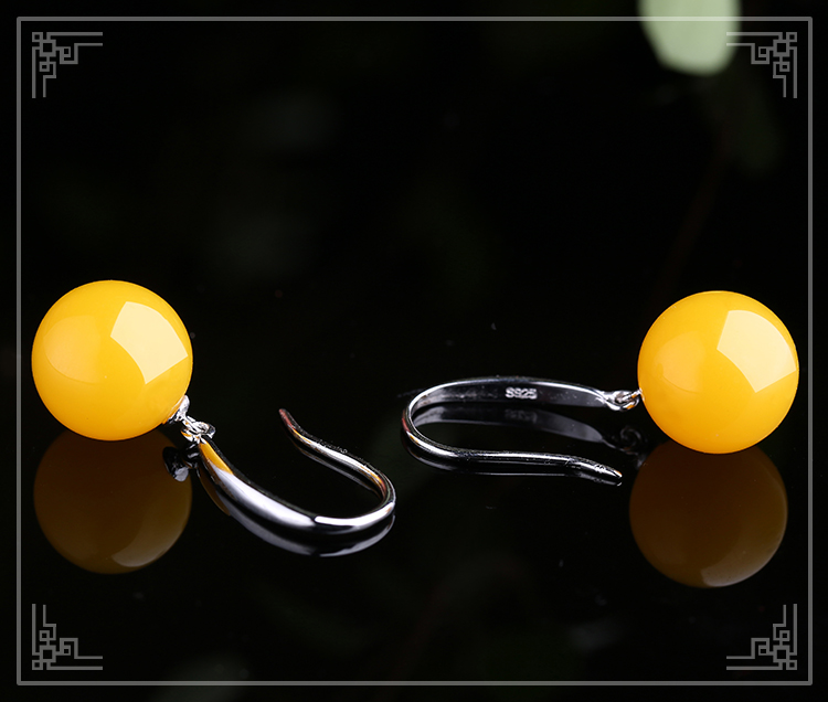 直播琥珀新款老蜜蜡女款 S925银蓝珀耳钉 血珀圆珠耳坠饰品详情38