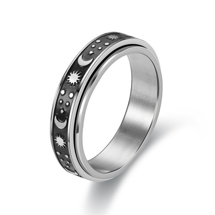 Cross-border Amazon bestseller titanium steel rotating ring, star and moon stress-relieving and anti-anxiety ring, European and American accessories/Chinese trend products pic 57