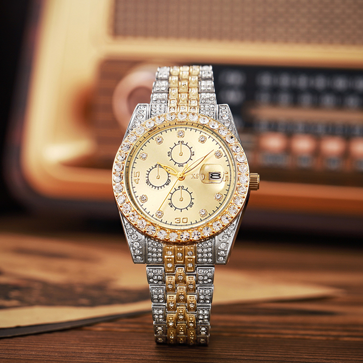 Золотые часы с алмазным бриллиантом, часы с трехглазыми циферблатами pic 10