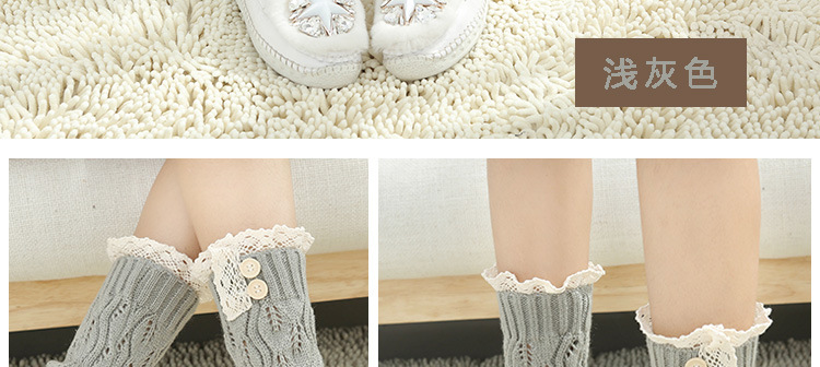 Korean knitted warm leg guards for autumn and winter, sweet solid color lace cutout leg covers, loose button ankle boot covers pic 27