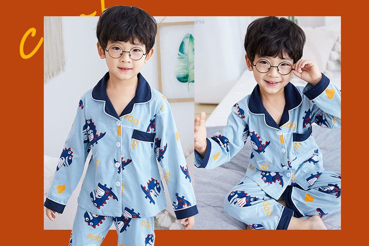 儿童睡衣女孩针织棉春秋冬开衫翻领长袖外贸男工厂宝宝家居服套装详情52