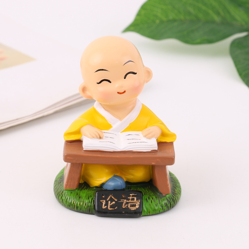 新款可爱卡通桌面小摆件四书五经博学看书小和尚树脂工艺品摆件详情4