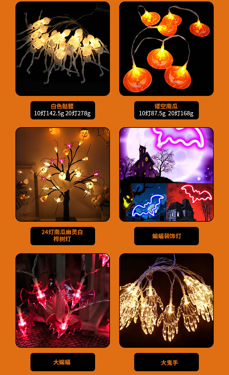 Cross-border new Halloween light string led solar pumpkin string light, skull head atmosphere decoration battery color light string pic 29