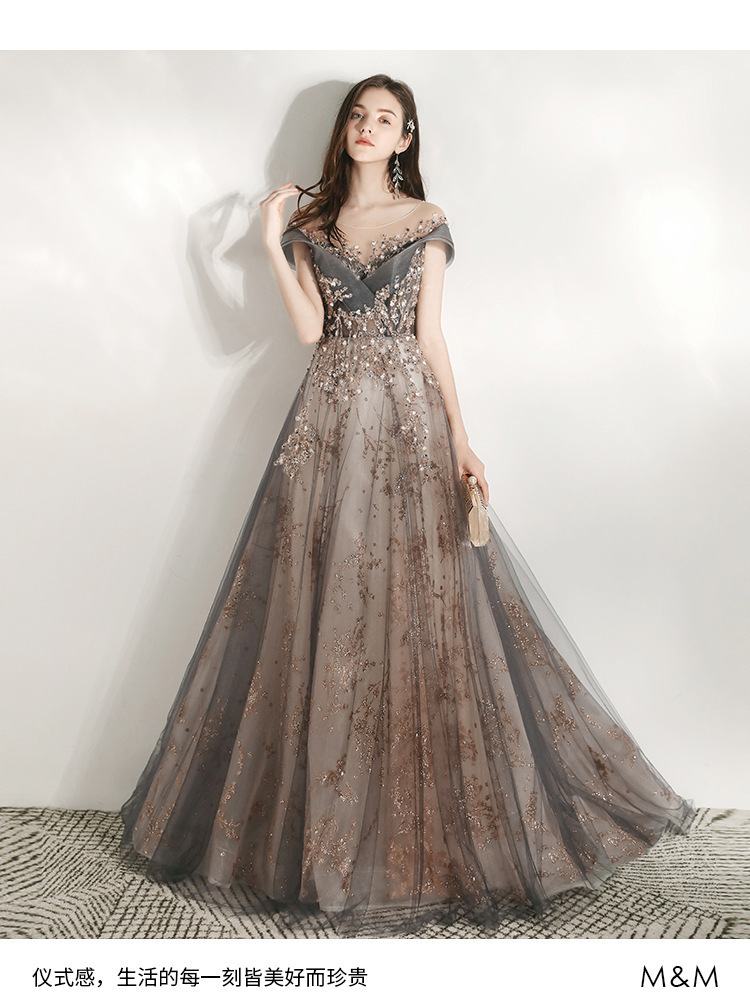 宴会晚礼服女2022年新款主持人派对长裙显瘦重手工年会欧美连衣裙详情13