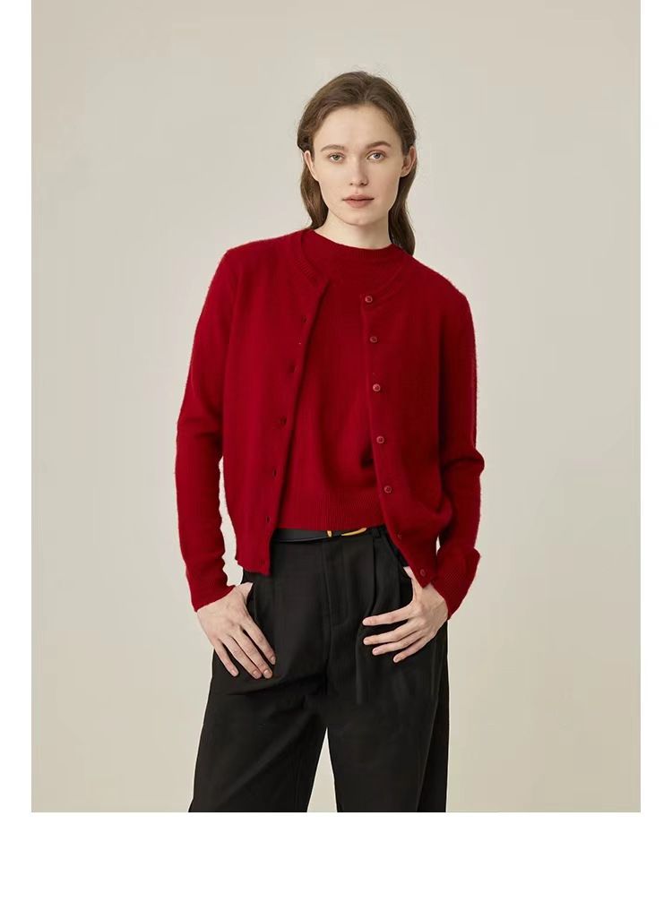 Qili Colorful Gemstone 12-color seamless one-piece Merino wool button cardigan, a versatile knitted long-sleeved top for commuting pic 32