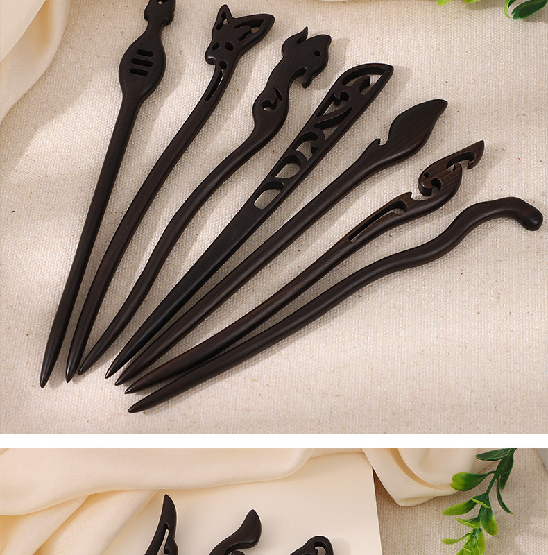 Ancient-style ebony hairpins, wooden hairpins, wooden updo, Hanfu with accessories, simple cheongsam jewelry, hair-tying, ancient costume pic 10