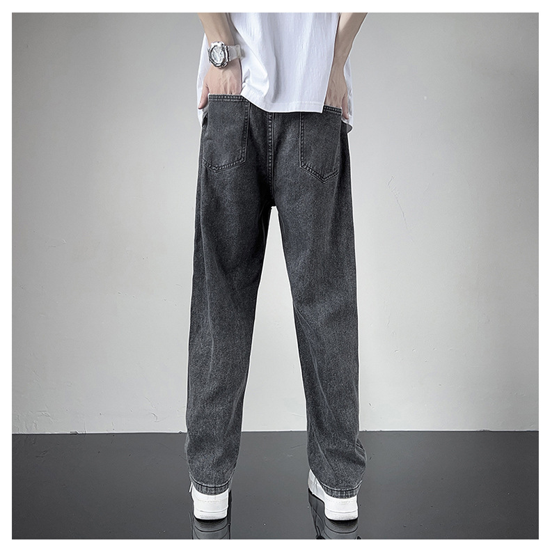 黑灰色男款春季牛仔裤港风cec宽松阔腿裤潮牌复古直筒休闲长裤子详情3