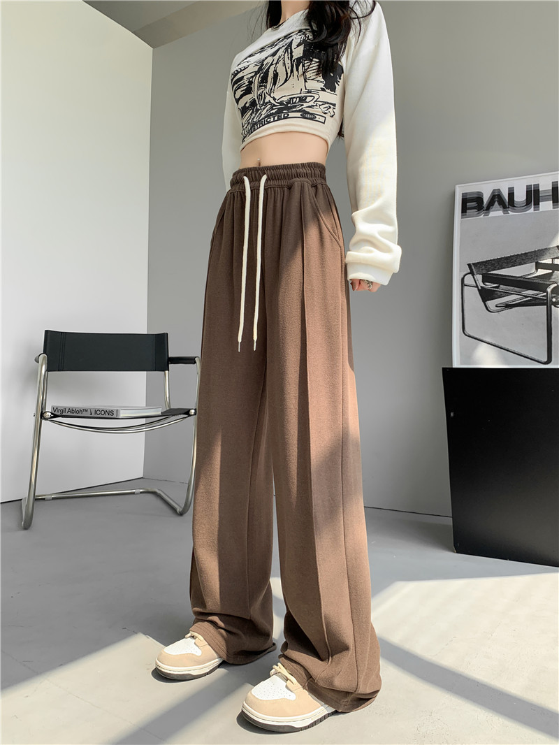 (Glutinous rice wide-leg pants) High-waisted, sagging, straight-leg wide-leg floor-length pants with a design sense, grey casual pants, trendy ins pic 13