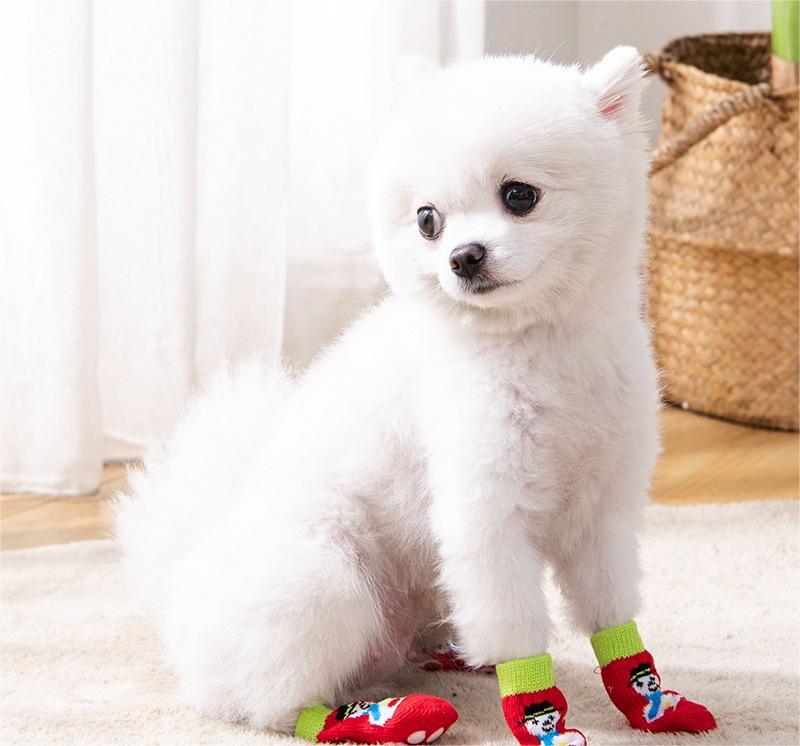 Носки для домашних животных на Новый год, нескользкие, нецарапаемые, грязные носки для щенков, дышащие свежим воздухом, удобные хлопковые лапки для питомца pic 3