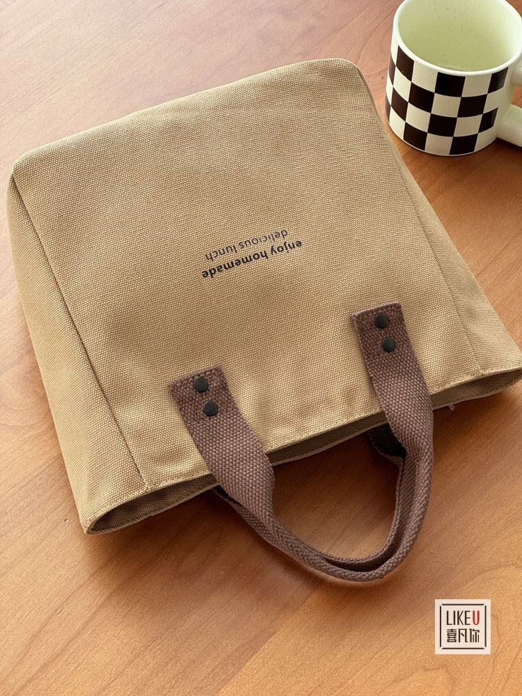 帆布纯色手提袋日式便当妈咪上班族外出带饭简约撞色时尚拎包饭盒详情16