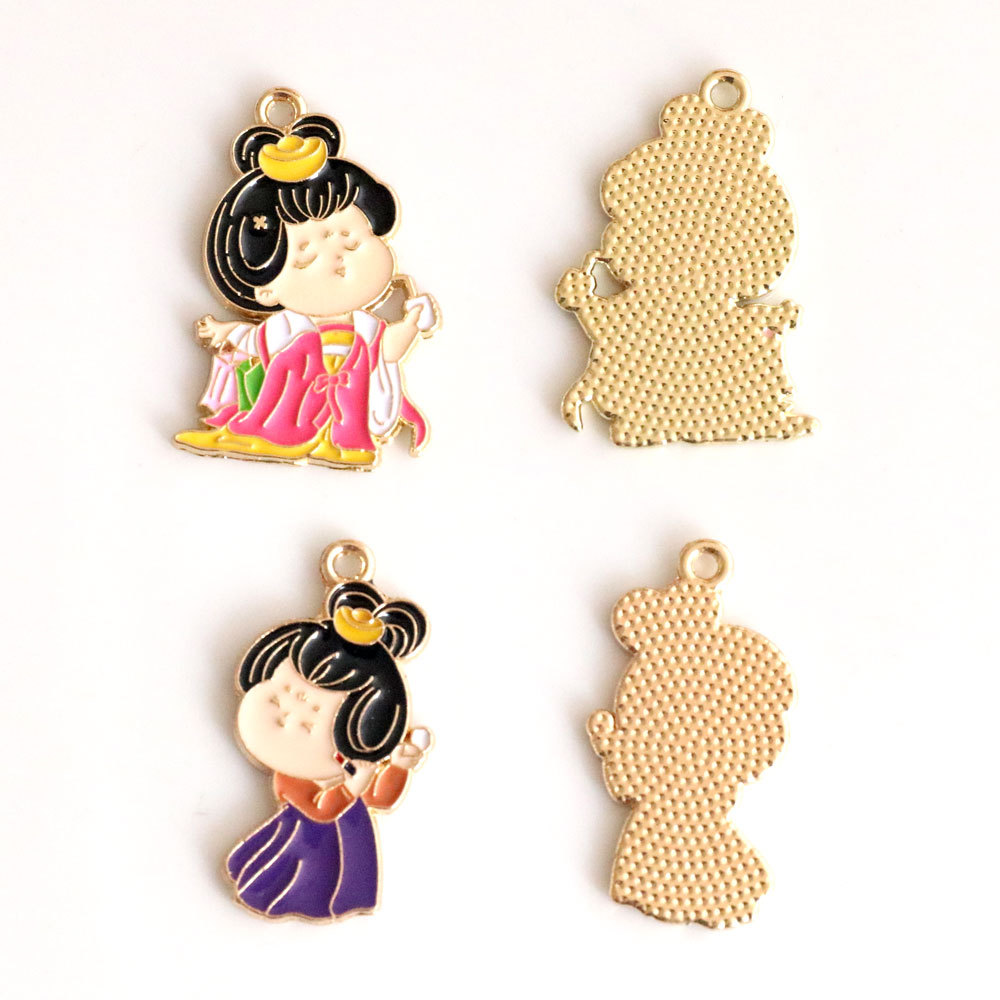 西安旅游纪念古风唐朝贵妃仕女卡通滴油合金diy饰品配件挂件吊坠详情2