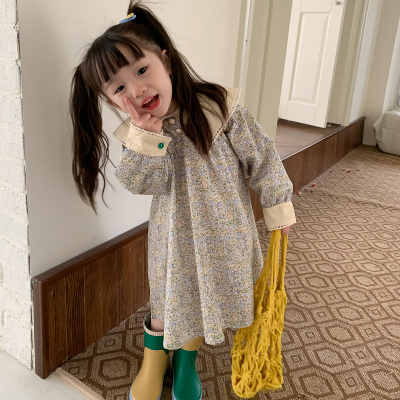 韩国童装女童碎花连衣裙春装洋气儿童娃娃领气质宝宝甜美公主裙子详情16