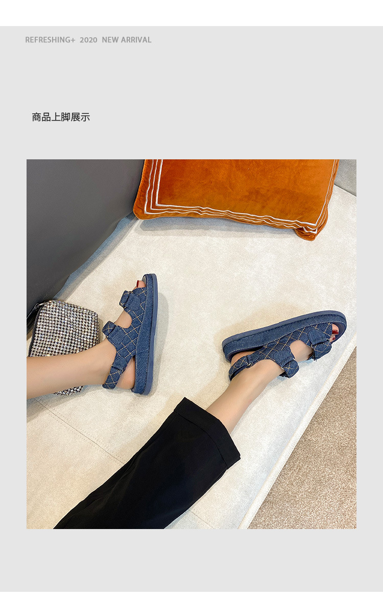 2024夏季新款小香风魔术贴厚底休闲运动凉鞋百搭平底沙滩罗马女鞋详情12