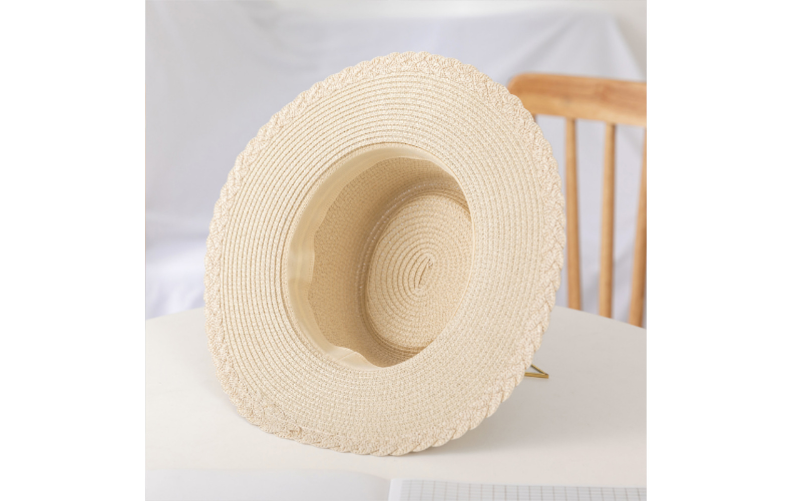 依慕栩韩版花边金属配件草帽草编帽子男女士户外旅游遮阳帽太阳帽详情10