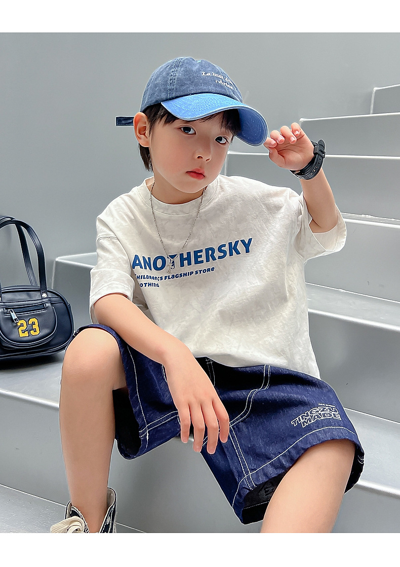 男大童夏装白色字母短袖T恤2025新款儿童装体恤夏季宽松纯棉上衣详情11