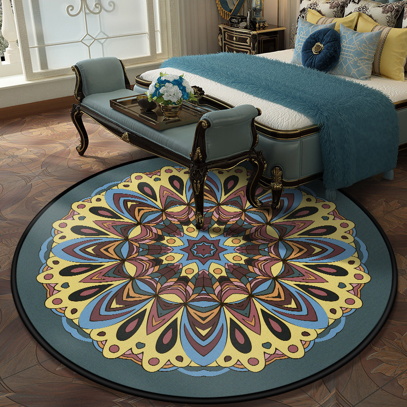 Cross-border ethnic wind round floor mat alfombra cristal de peluche mandala estampada mesa de centro cesta colgante sala de estar hogar pic 9