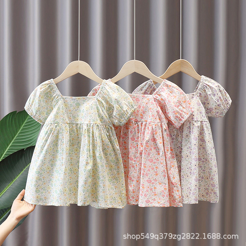 Niña vestido verano algodón floral manga burbuja niño princesa vestido verano mujer bebé vestido de verano falda manga corta pic 1