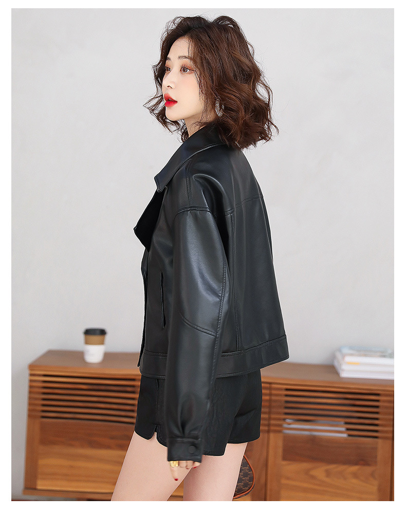 小皮衣女士欧洲站2022春秋装新款韩版短款机车服宽松pu皮夹克外套详情15