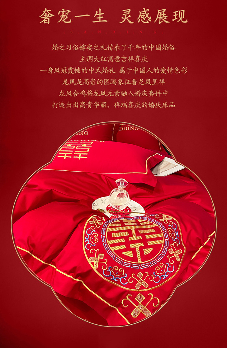 婚庆四件套婚嫁新婚床品刺绣被套红色结婚礼婚房婚床喜庆中式套件详情2