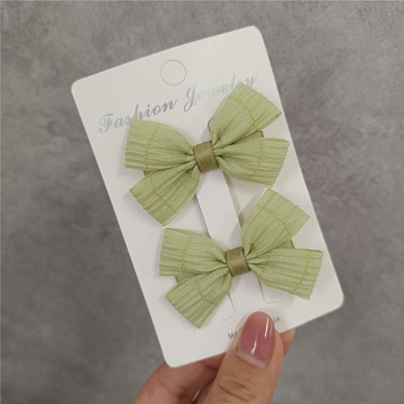 春夏新款儿童小女孩发夹皱皱纱抹茶绿色迷你蝴蝶结对夹边夹刘海夹详情6