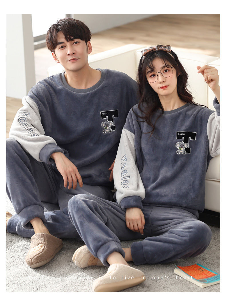 2套价 冬季女秋冬珊瑚绒加绒加厚法兰绒男家居服详情19