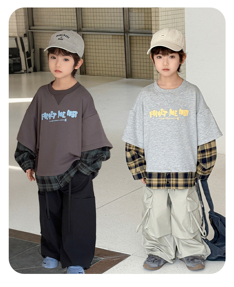 Two stylish and trendy Korean-style patchwork fake loose hoodie jackets for children and boys pic 16