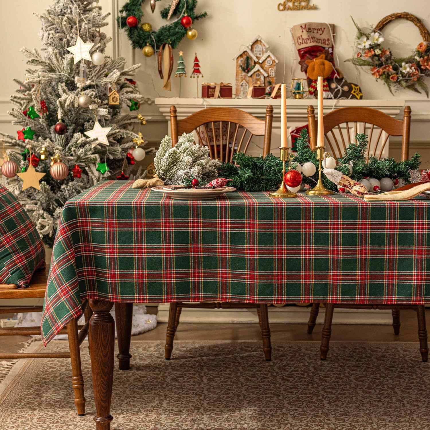Cross-border Christmas holiday decoration table fabric, retro striped checkered cotton and linen restaurant party cover, Amazon pic 35
