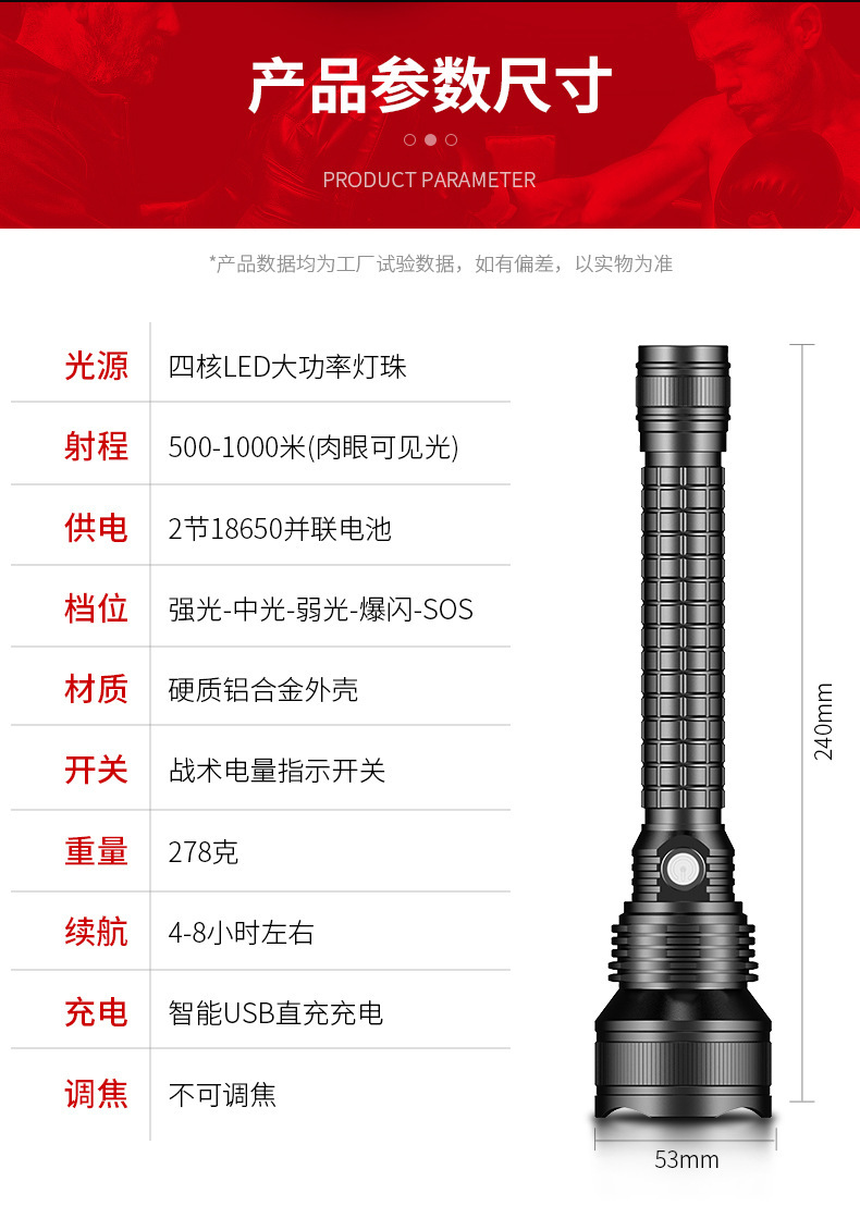 P70强光手电筒充电户外远射led超亮家用防爆防身多功能野外探照灯详情19