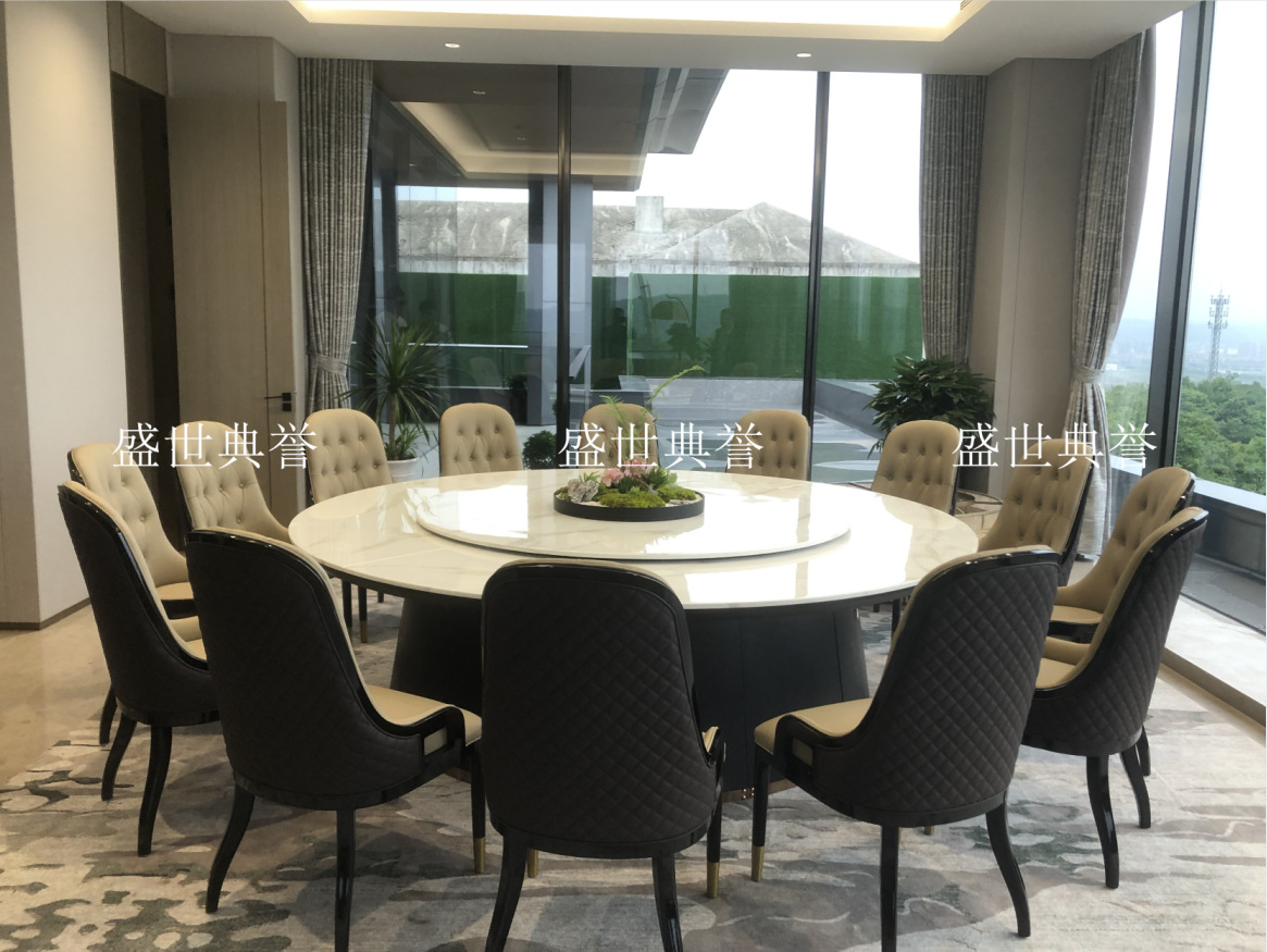 Solid wood furniture for five-star hotels in Hangzhou, seafood style, marble electric dining table, high-end club, light luxury large round table pic 20
