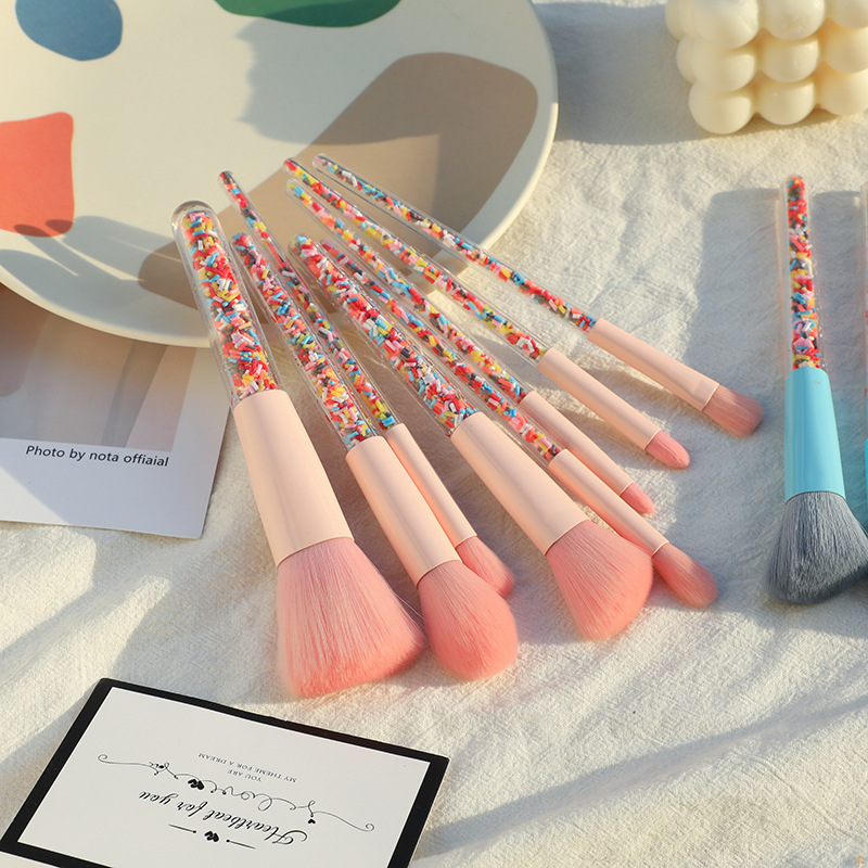 A set of 8 candy-colored makeup brushes, transparent plastic-handled eyeshadow brushes and honey powder brushes with high appearance standards and fashion pic 12