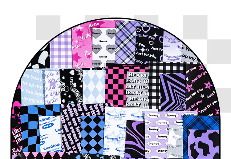 语闲无粘性素材纸 甜心电波甜酷系列可撕美式风手帐diy造景打底纸详情9