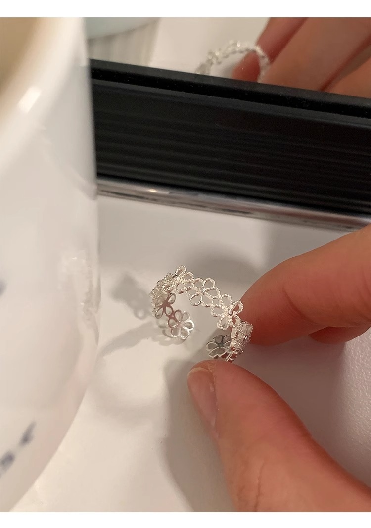 s925纯银镂空花朵戒指女ins小众设计仙气法式甜美蕾丝开口戒指环详情33