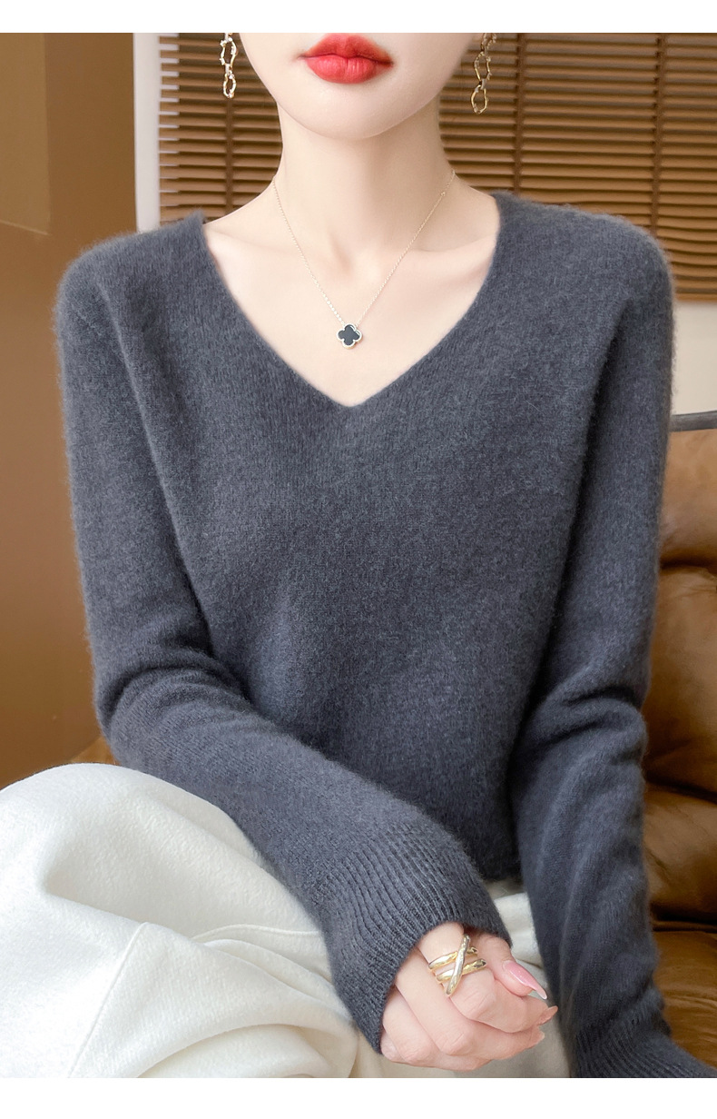 濮院羊毛衫女100纯羊毛一线成衣V领软糯针织上衣外穿显瘦打底衫详情42