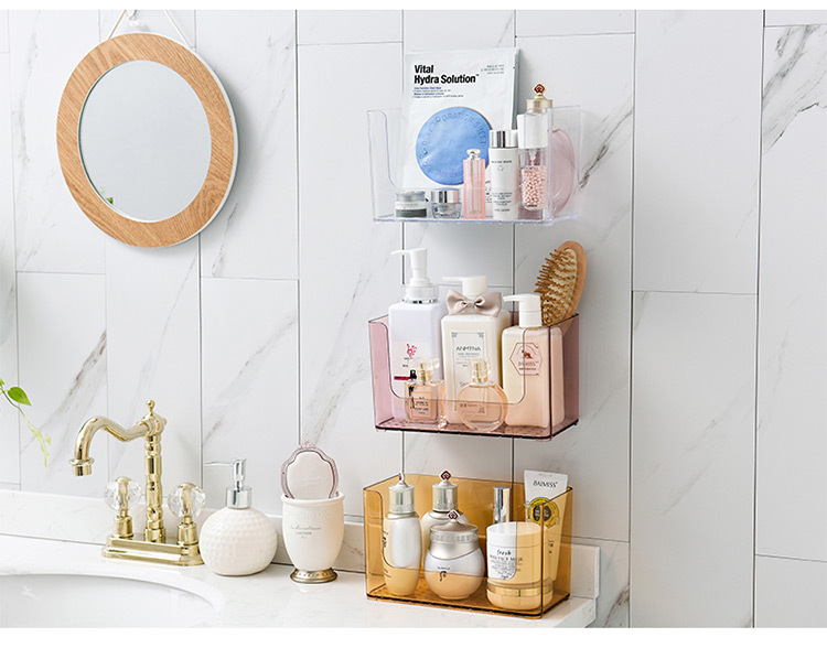 Perforation-free transparent adhesive wall-mounted storage box, bathroom storage rack, nail-free and traceless mask storage box for storage pic 12