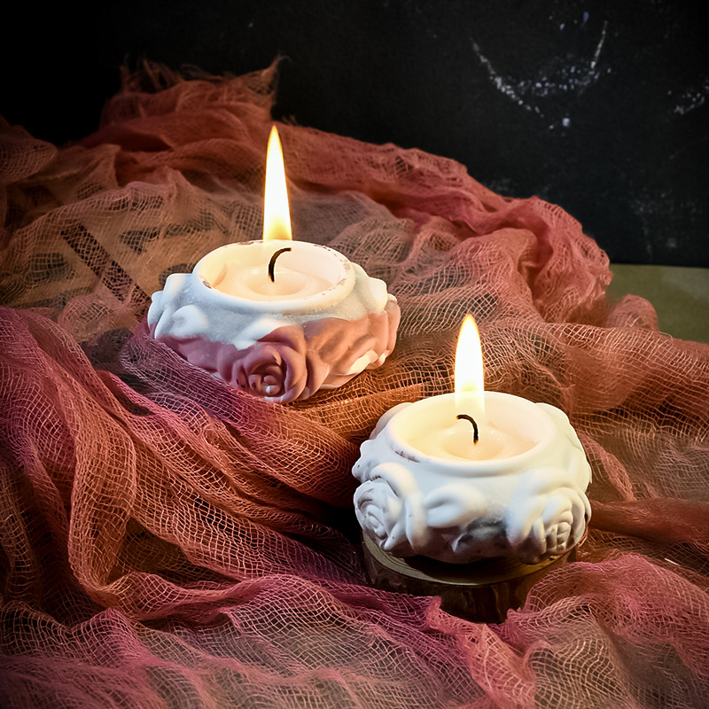 diy硅胶模具4连玫瑰烛台花朵香薰蜡烛装饰摆件水泥石膏模具详情4