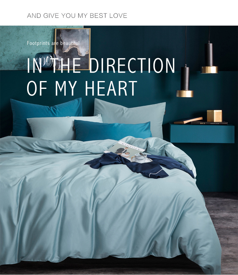 Solid color 60s long-staple cotton four-piece set, all-cotton solid color pure cotton brocade pillowcase, quilt cover, bed sheet and bed hat factory direct sales pic 1